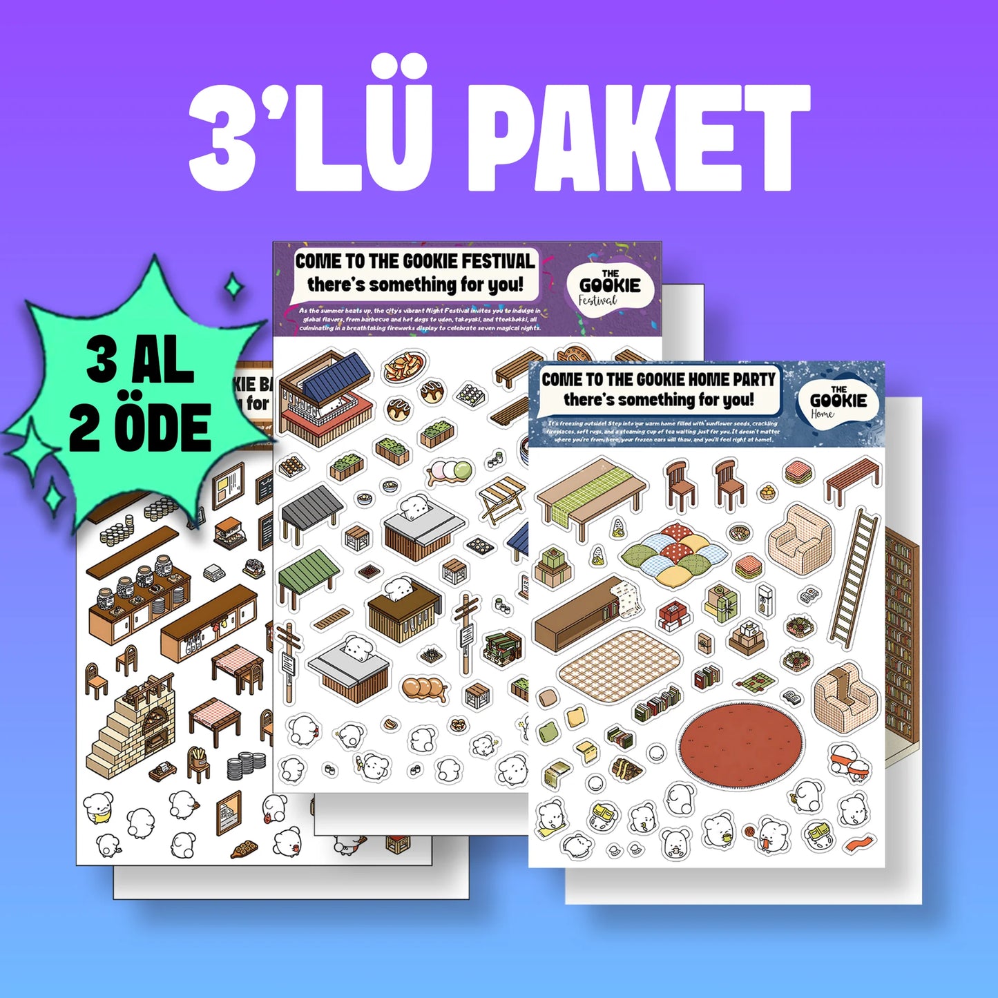 3'lü Paket İzometrik Sticker