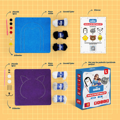 Çocuklar Için Kedi Penguen Keçe Örgü Seti