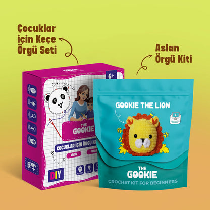 Çoçuklar İçin Keçe Panda Civciv Nakış Seti ve Amigurumi Aslan Örgü Kiti