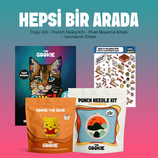 Hepsi Bir Arada Hobi Paketi, Amigurumi Örgü Seti, Punch Nakış Kiti, Sticker Ve Pixel Boyama Kitabı